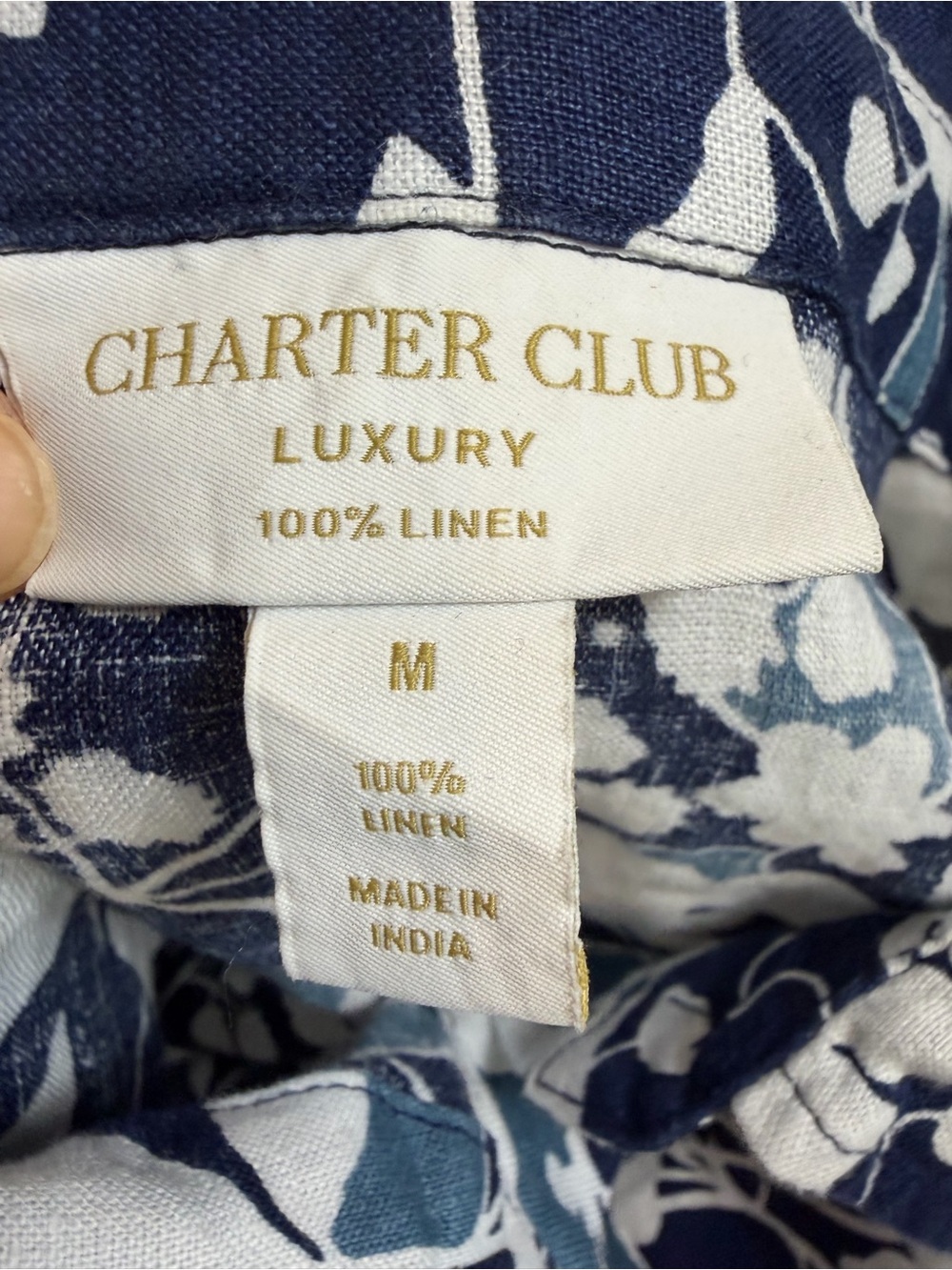 Charter Club Navy and White Floral Button-Front Swing Coverup medium 100% linen - Picture 9 of 14